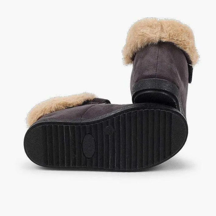 Pisamonas Boots>Girls Fur Boots With Loop Fasteners And Chevron Sole