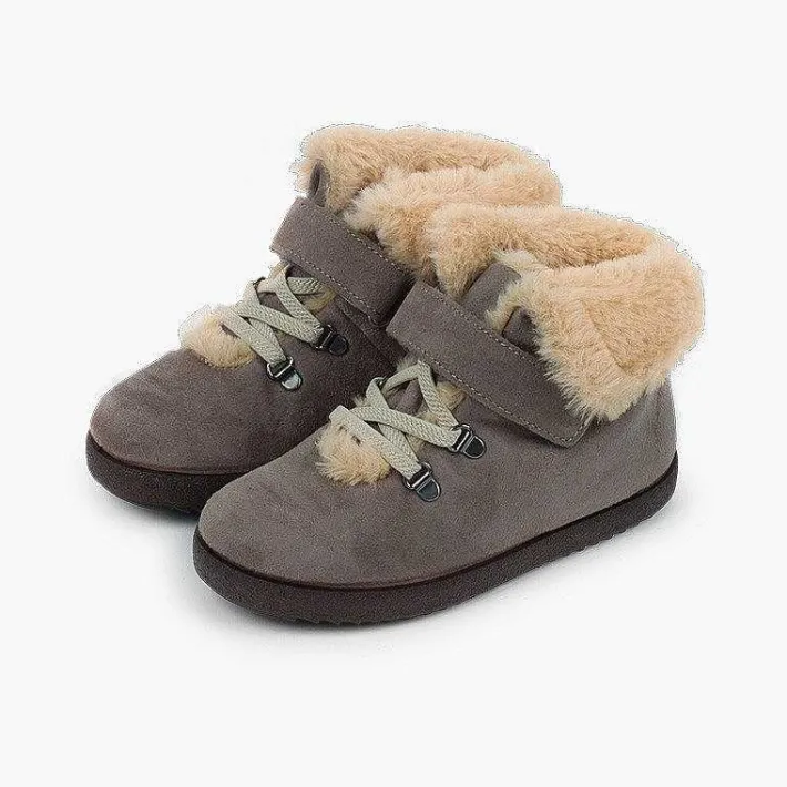 Pisamonas Boots>Girls Fur Boots With Loop Fasteners And Chevron Sole
