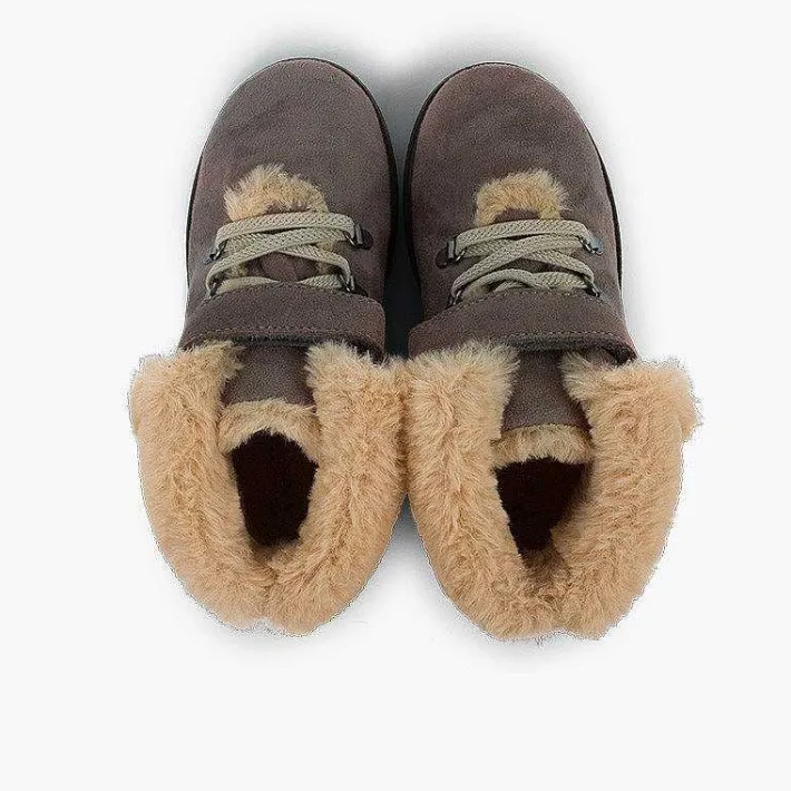 Pisamonas Boots>Girls Fur Boots With Loop Fasteners And Chevron Sole