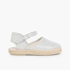 Pisamonas Espadrilles>Girls Glitter Buckle Up Espadrille Wedge