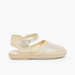Pisamonas Espadrilles>Girls Glitter Buckle Up Espadrille Wedge