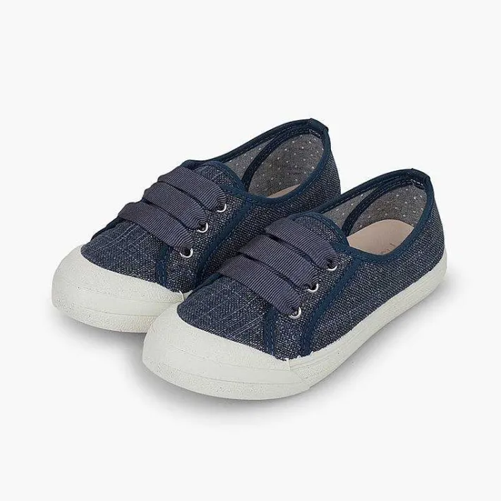 Pisamonas Trainers>Girls' Glittery Linen Trainers