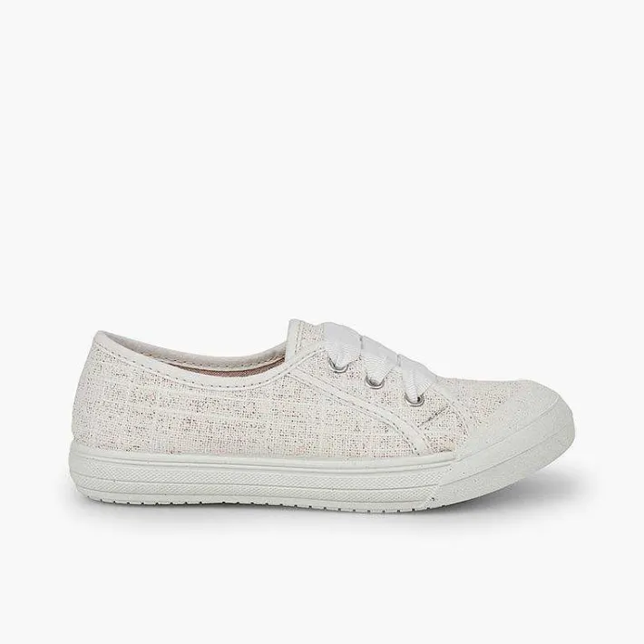 Pisamonas Trainers>Girls' Glittery Linen Trainers