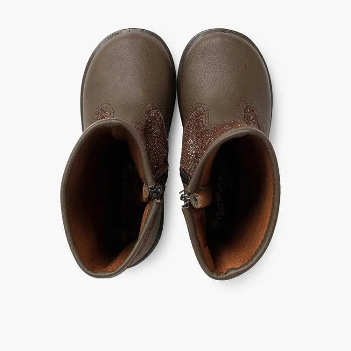 Pisamonas Boots>Girls Leather Boots With Glitter