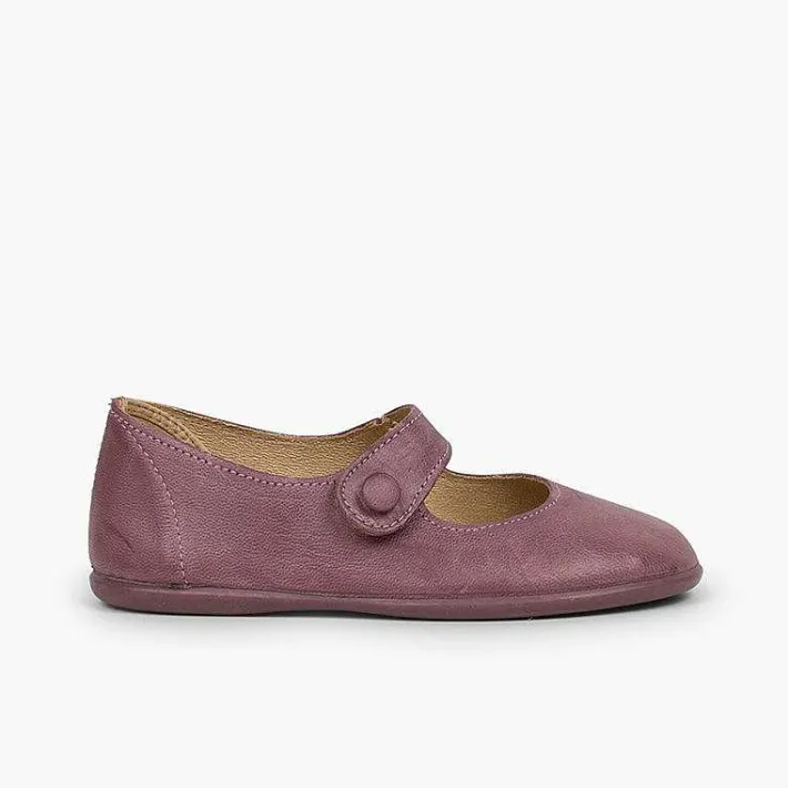 Pisamonas Mary Janes>Girls' Leather Mary Janes With Loop Fasteners And Button