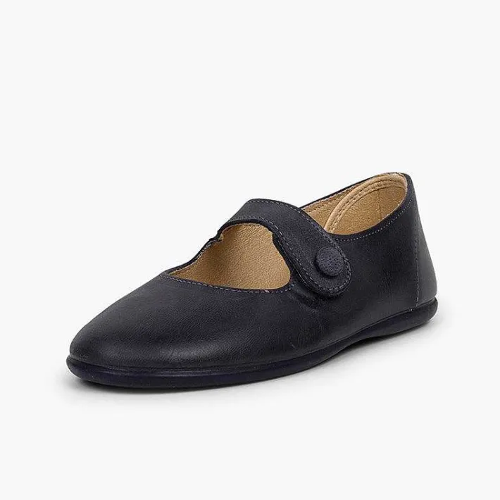 Pisamonas Mary Janes>Girls' Leather Mary Janes With Loop Fasteners And Button