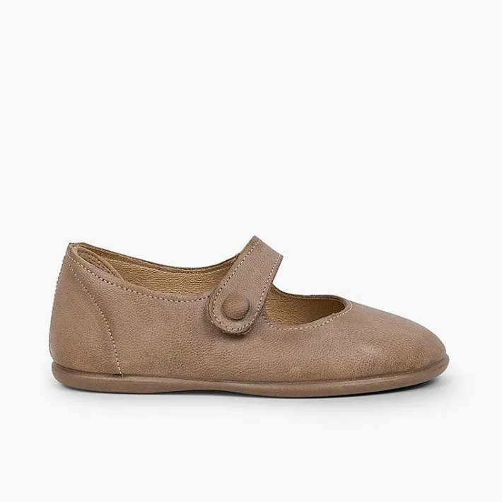 Pisamonas Mary Janes>Girls' Leather Mary Janes With Loop Fasteners And Button