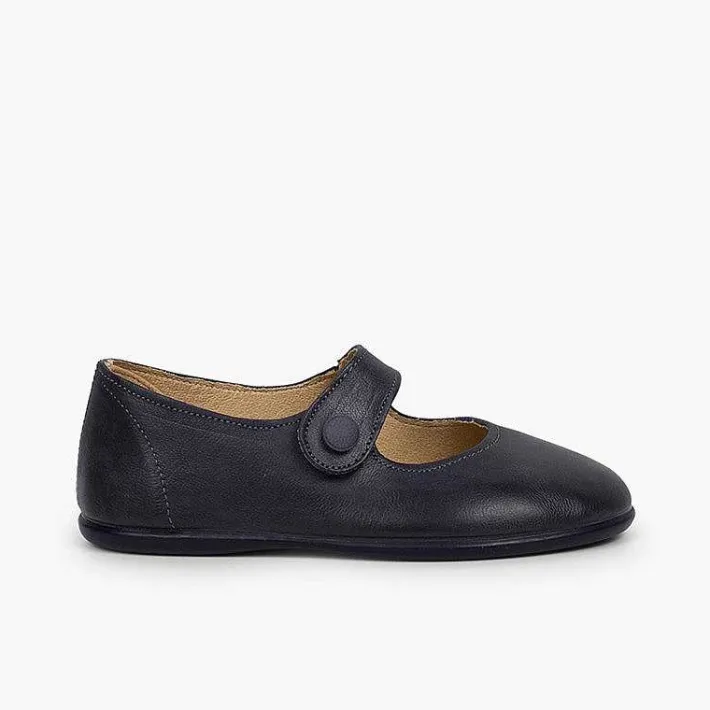Pisamonas Mary Janes>Girls' Leather Mary Janes With Loop Fasteners And Button
