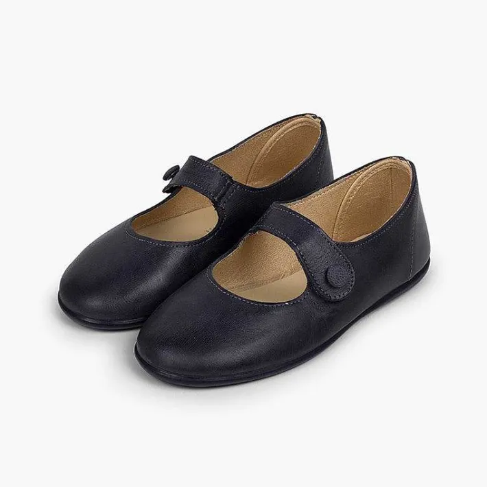 Pisamonas Mary Janes>Girls' Leather Mary Janes With Loop Fasteners And Button