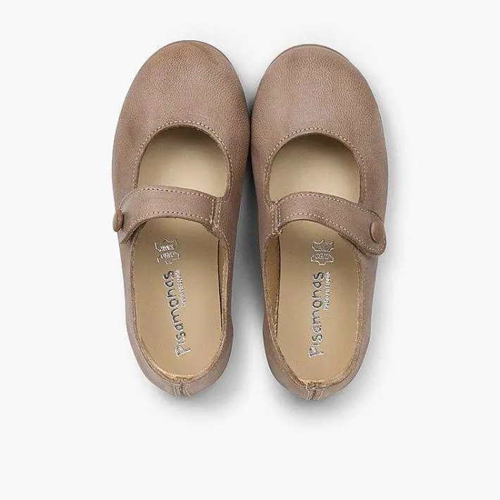 Pisamonas Mary Janes>Girls' Leather Mary Janes With Loop Fasteners And Button