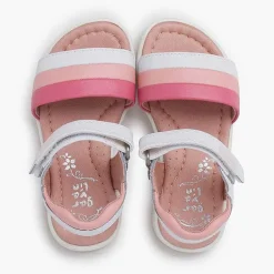 Pisamonas Sandals>Girl'S Leather Sandals Tricolour Stripes Colour Pink