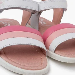 Pisamonas Sandals>Girl'S Leather Sandals Tricolour Stripes Colour Pink