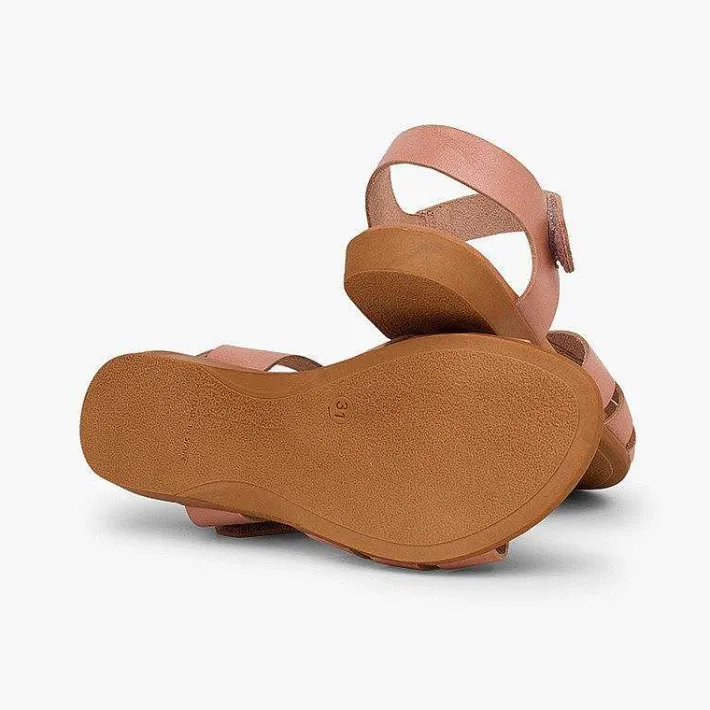 Pisamonas Sandals>Girls' Leather Sandals With Crossed Straps And Loop Fasteners Closure