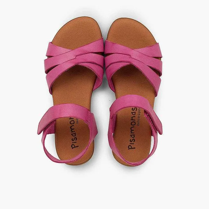 Pisamonas Sandals>Girls' Leather Sandals With Crossed Straps And Loop Fasteners Closure