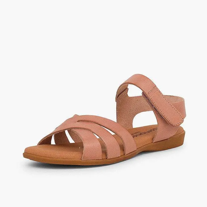 Pisamonas Sandals>Girls' Leather Sandals With Crossed Straps And Loop Fasteners Closure