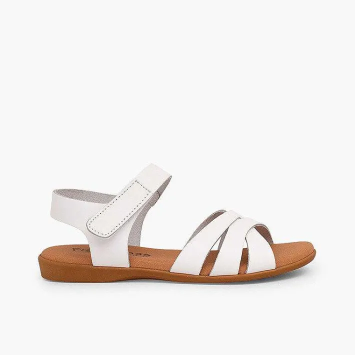 Pisamonas Sandals>Girls' Leather Sandals With Crossed Straps And Loop Fasteners Closure