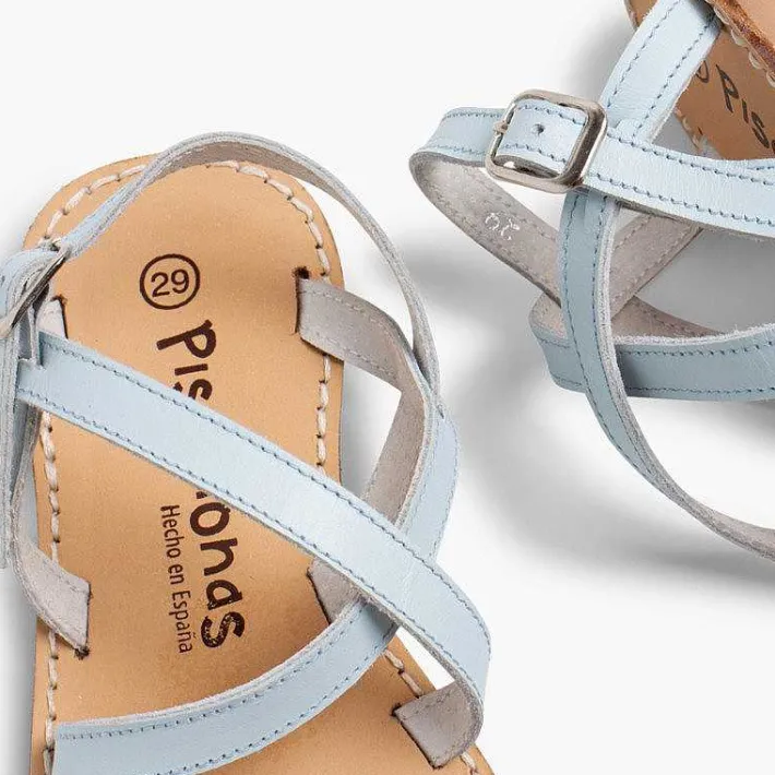 Pisamonas Sandals>Girls' Leather Sandals With Crossover Strap And Mother Of Pearl Effect