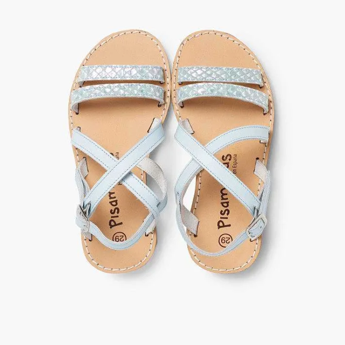 Pisamonas Sandals>Girls' Leather Sandals With Crossover Strap And Mother Of Pearl Effect