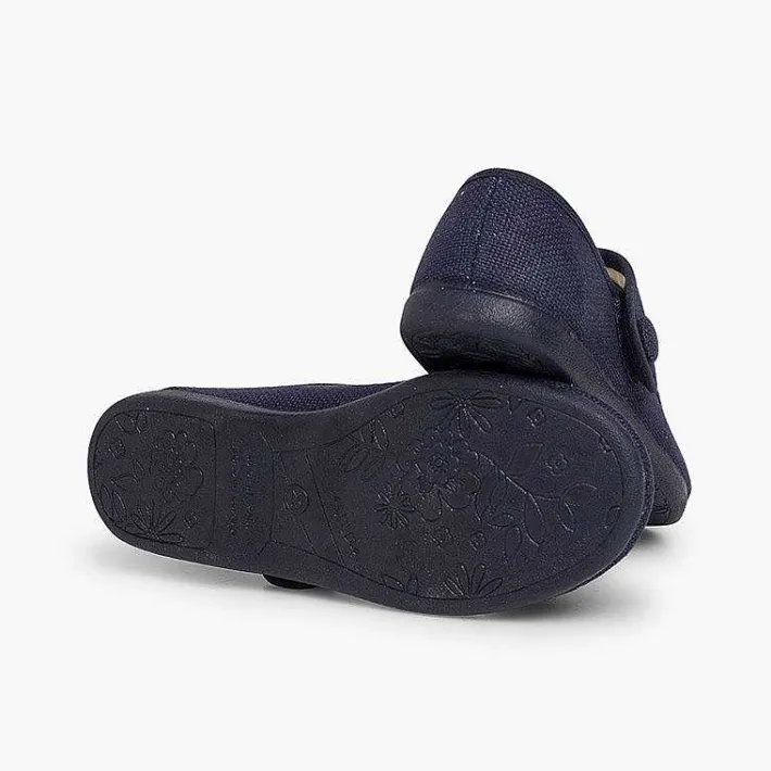 Pisamonas Communion Shoes>Girls' Linen Mary Janes With Loop Fasteners And Button