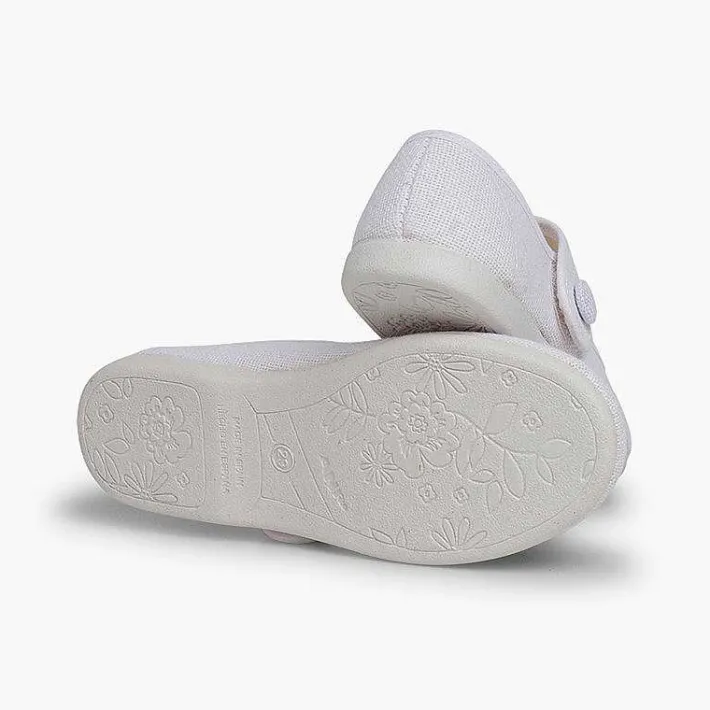 Pisamonas Communion Shoes>Girls' Linen Mary Janes With Loop Fasteners And Button