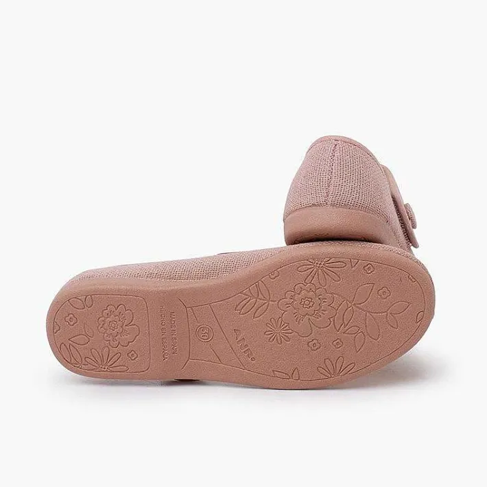 Pisamonas Communion Shoes>Girls' Linen Mary Janes With Loop Fasteners And Button