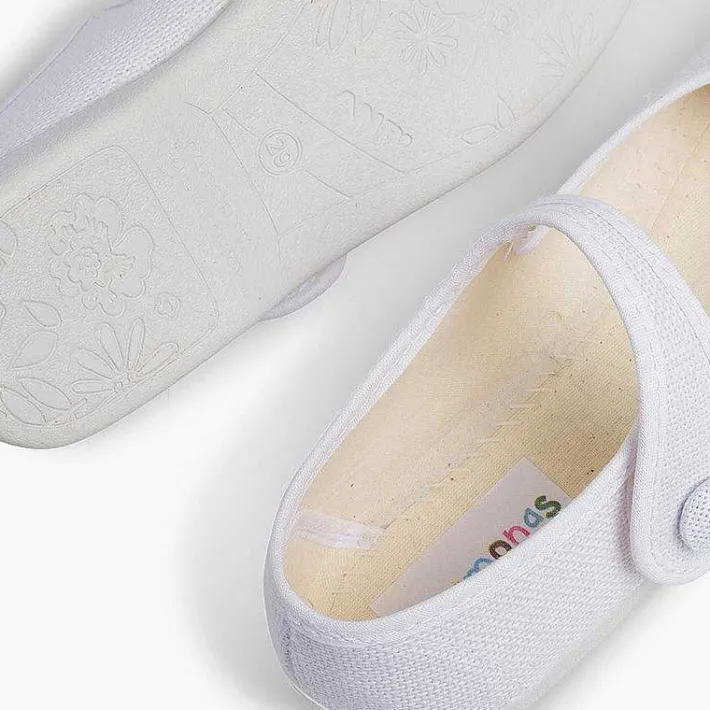 Pisamonas Communion Shoes>Girls' Linen Mary Janes With Loop Fasteners And Button