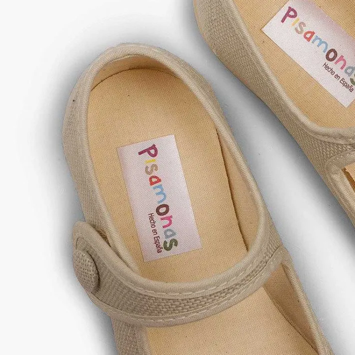Pisamonas Communion Shoes>Girls' Linen Mary Janes With Loop Fasteners And Button