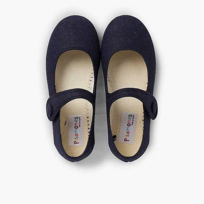 Pisamonas Communion Shoes>Girls' Linen Mary Janes With Loop Fasteners And Button