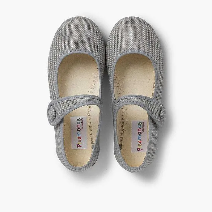 Pisamonas Communion Shoes>Girls' Linen Mary Janes With Loop Fasteners And Button