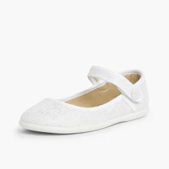 Pisamonas Communion Shoes>Girls Metallic Linen Mary Janes With Loop Fasteners