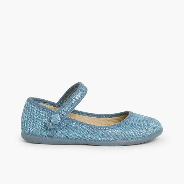 Pisamonas Communion Shoes>Girls Metallic Linen Mary Janes With Loop Fasteners