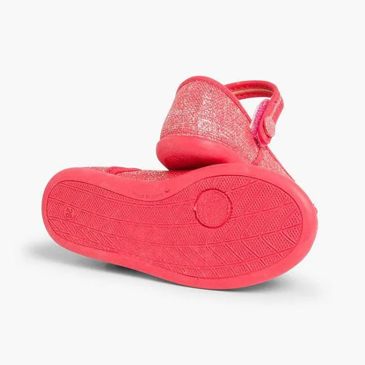 Pisamonas Communion Shoes>Girls Metallic Linen Mary Janes With Loop Fasteners