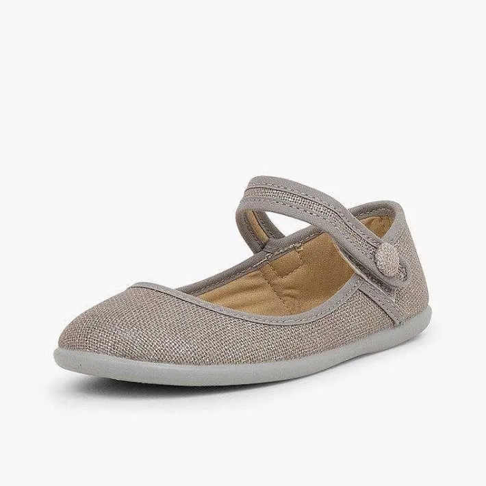 Pisamonas Communion Shoes>Girls Metallic Linen Mary Janes With Loop Fasteners
