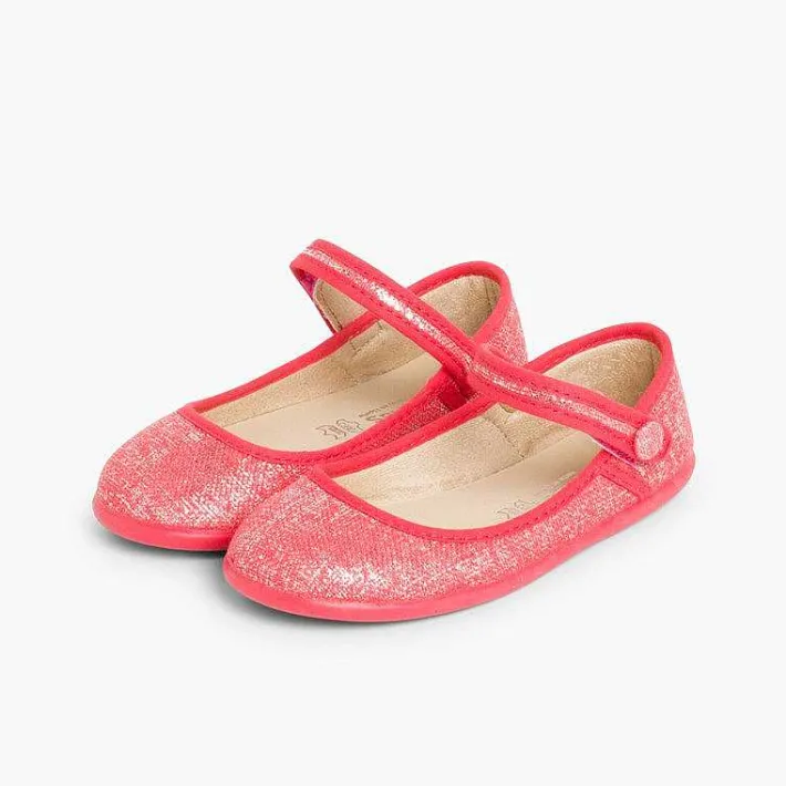 Pisamonas Communion Shoes>Girls Metallic Linen Mary Janes With Loop Fasteners