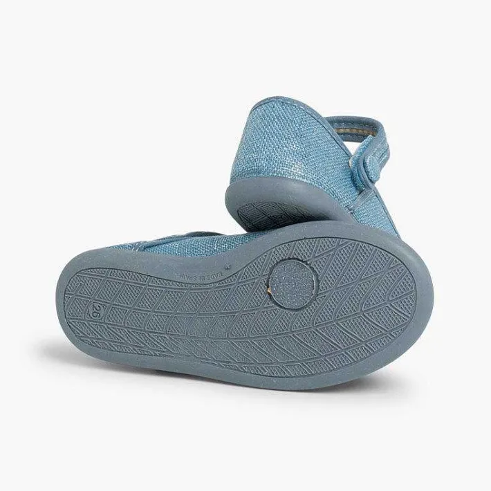 Pisamonas Communion Shoes>Girls Metallic Linen Mary Janes With Loop Fasteners