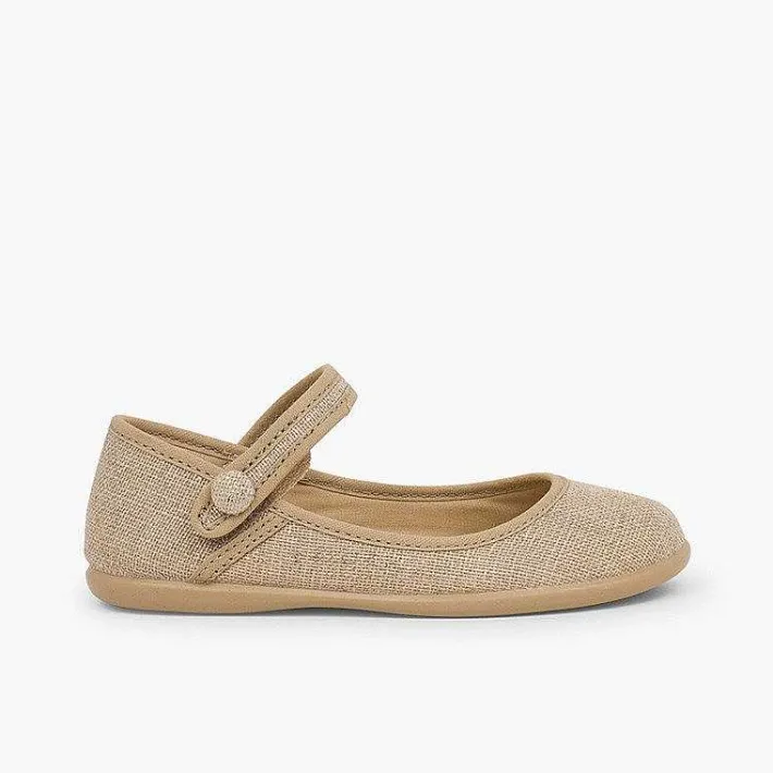 Pisamonas Communion Shoes>Girls Metallic Linen Mary Janes With Loop Fasteners