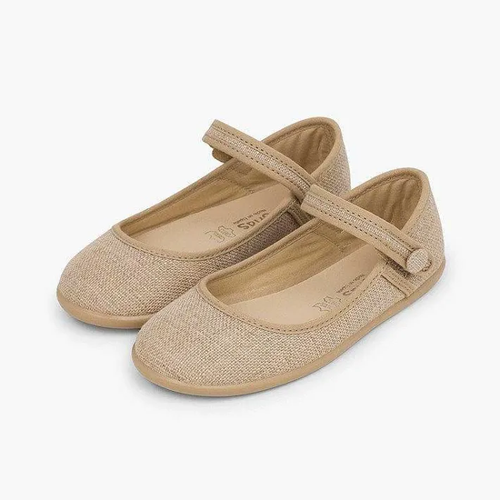 Pisamonas Communion Shoes>Girls Metallic Linen Mary Janes With Loop Fasteners