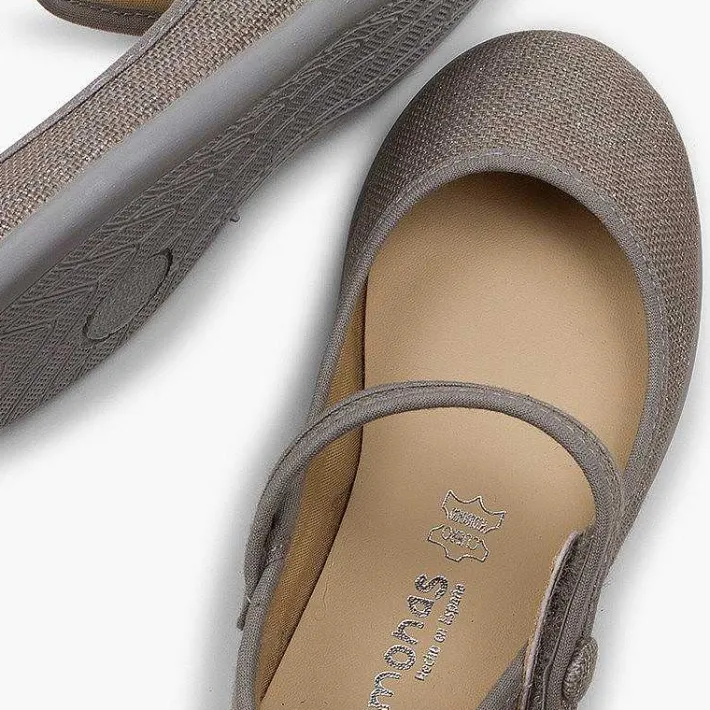 Pisamonas Communion Shoes>Girls Metallic Linen Mary Janes With Loop Fasteners