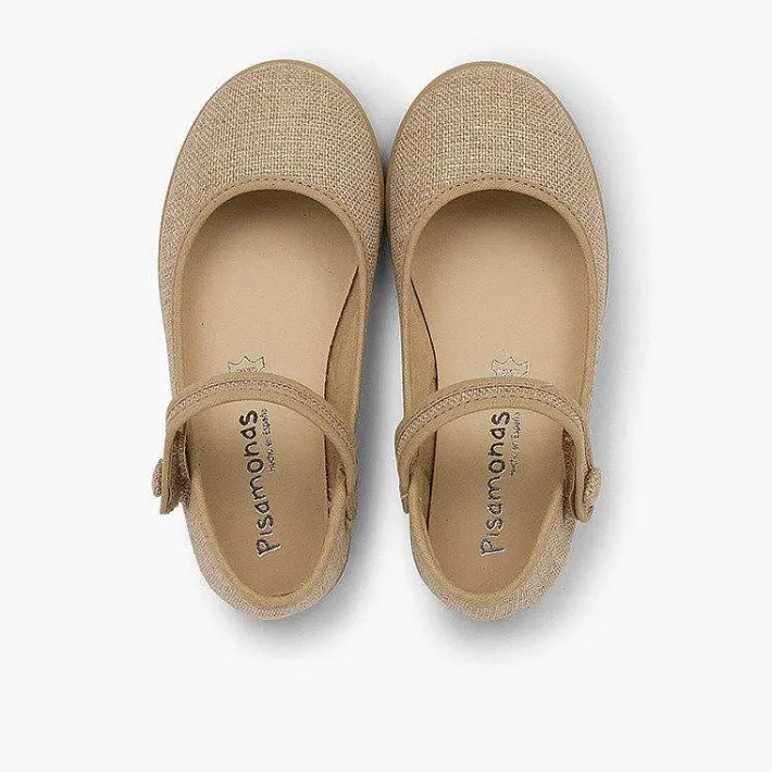 Pisamonas Communion Shoes>Girls Metallic Linen Mary Janes With Loop Fasteners