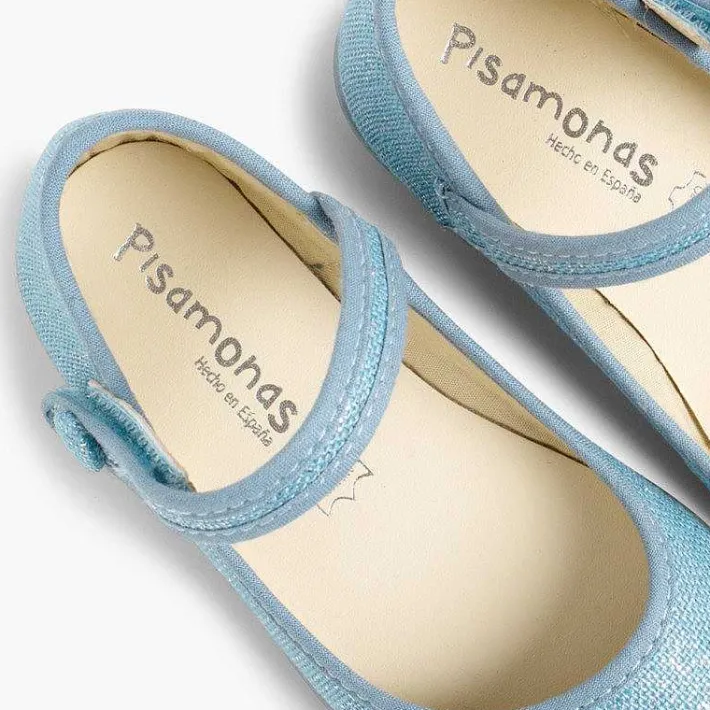 Pisamonas Communion Shoes>Girls Metallic Linen Mary Janes With Loop Fasteners
