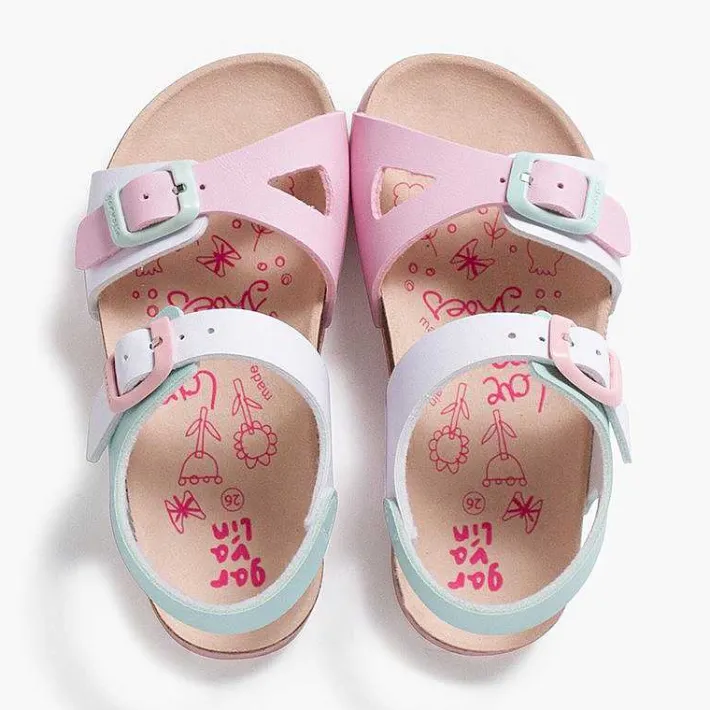 Pisamonas Sandals>Girl'S Multicolour Bio Sandals With Double Buckle Colour Multicolor