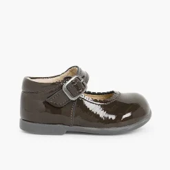 Pisamonas Mary Janes>Girls Patent Buckle Up Mary Jane Shoes Colour Brown