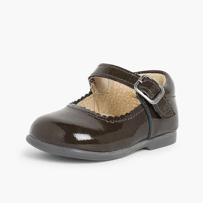 Pisamonas Mary Janes>Girls Patent Buckle Up Mary Jane Shoes Colour Brown