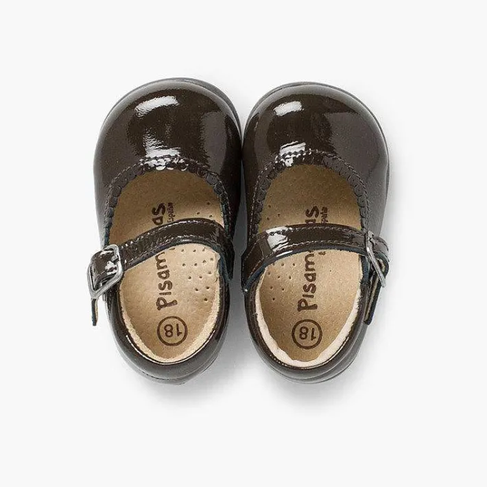 Pisamonas Mary Janes>Girls Patent Buckle Up Mary Jane Shoes Colour Brown