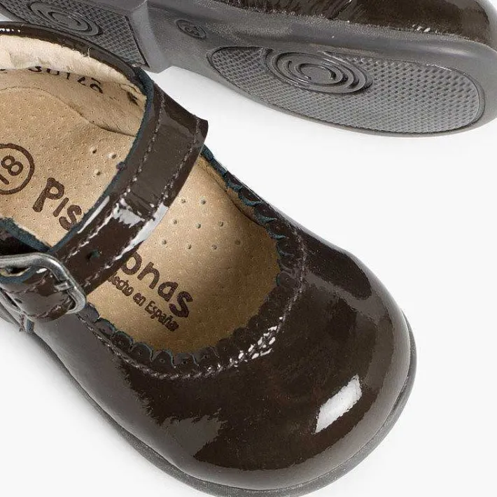 Pisamonas Mary Janes>Girls Patent Buckle Up Mary Jane Shoes Colour Brown