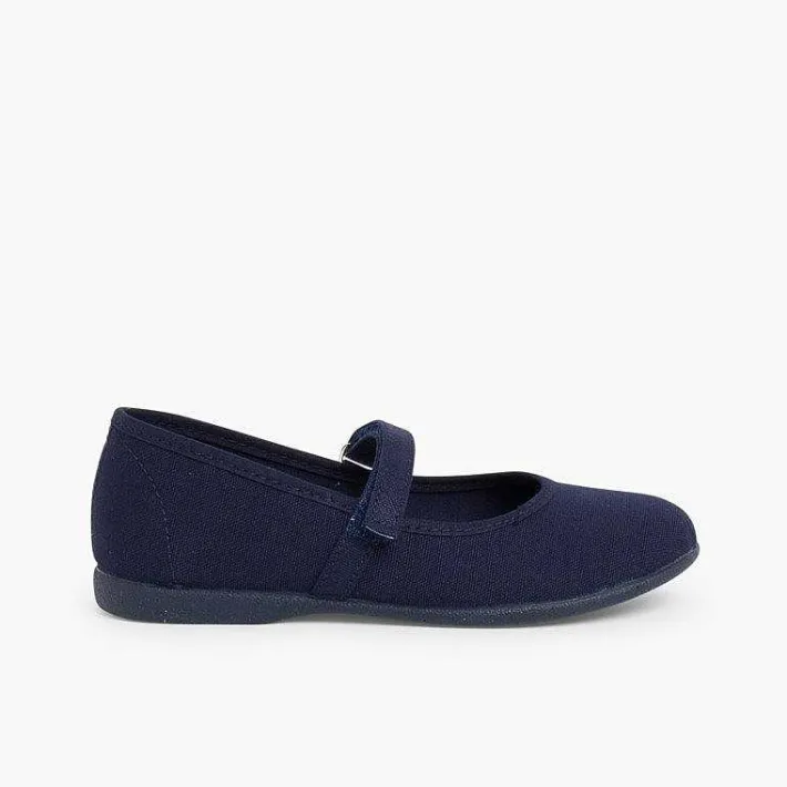 Pisamonas Mary Janes>Girls Riptape Canvas Mary Janes