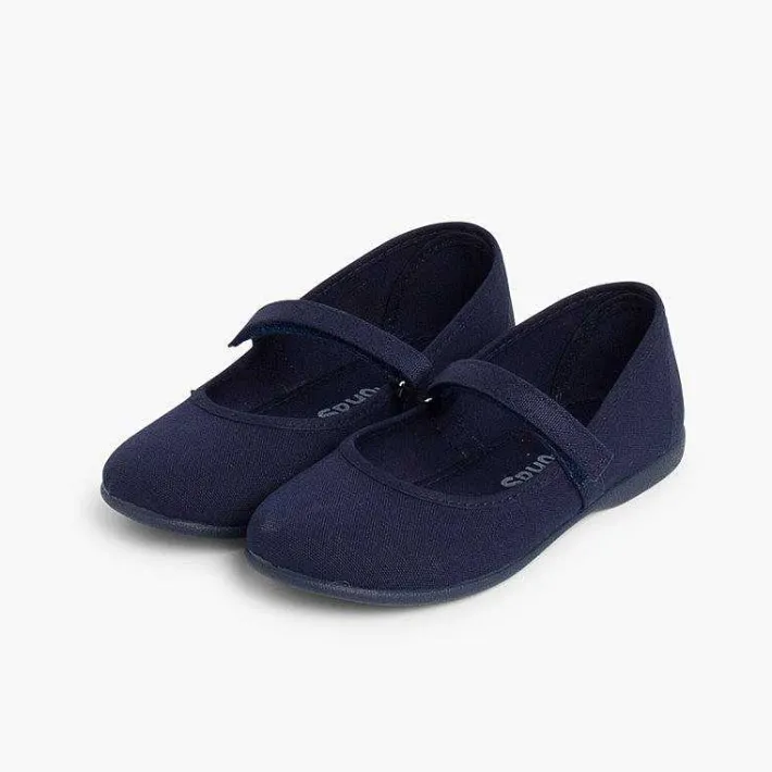 Pisamonas Mary Janes>Girls Riptape Canvas Mary Janes