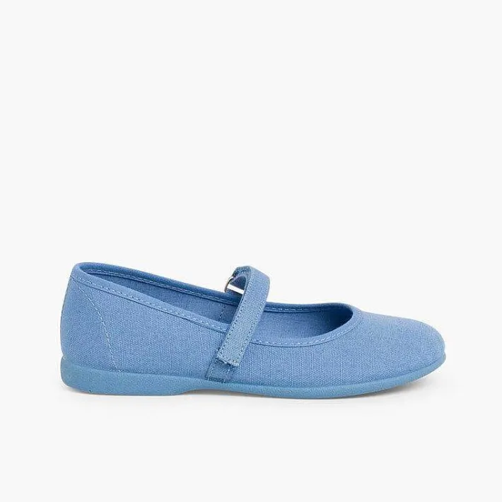 Pisamonas Mary Janes>Girls Riptape Canvas Mary Janes