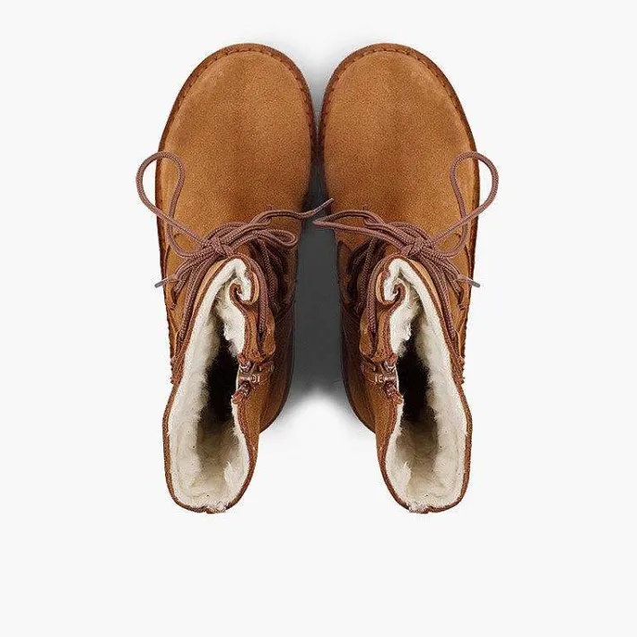 Pisamonas Boots>Girls Sheepskin Boots Criss-Cross Laces Zipper