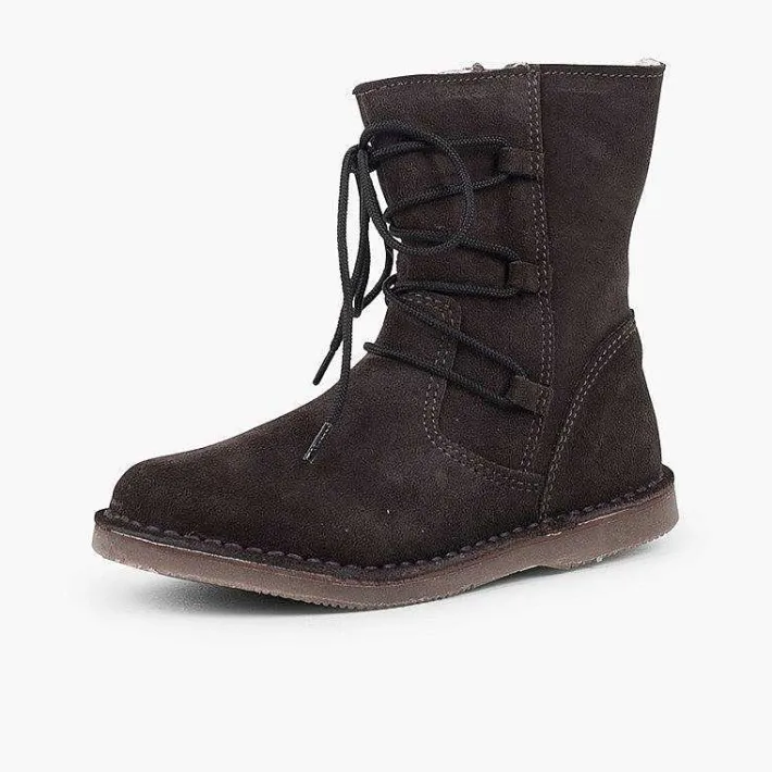 Pisamonas Boots>Girls Sheepskin Boots Criss-Cross Laces Zipper